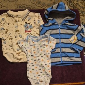 3pc 6-9 Baby Boys Onesies Bodysuits And Blue Zip Up Hoodie